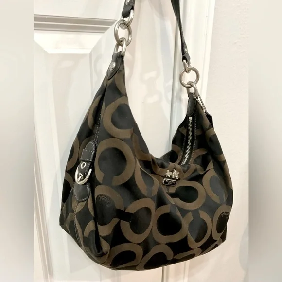 Coach Madison Op Art Satin Hailey Brown Shoulder Bag 14337 - Picture 5 of 7